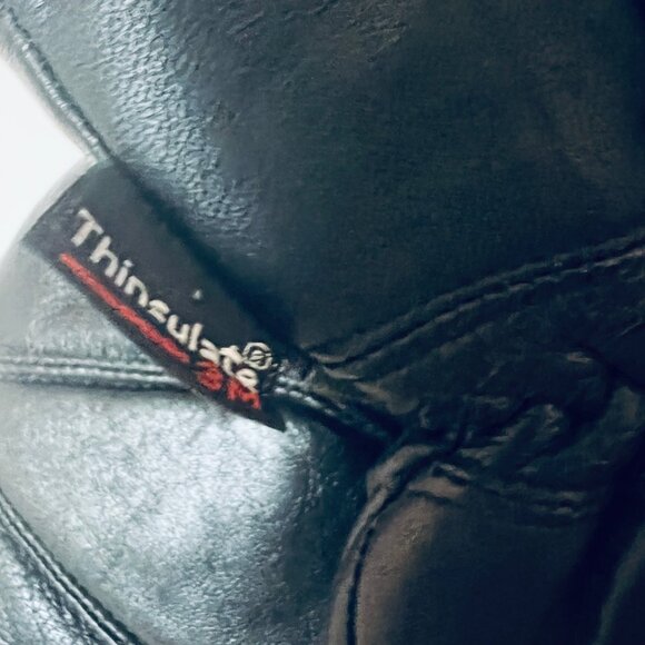 Thinsulate 3M Black Soft Leather Fitted Wrist Gloves-Men's-Black Lined-Hooked - Picture 9 of 12